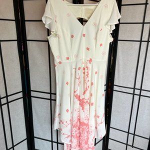 Pink and White/Cream Floral Handkerchief Dress